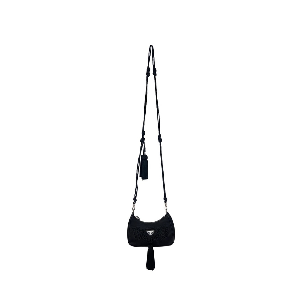 Prada BLACK NYLON PASSEMANERIA TRIM MINI HOBO